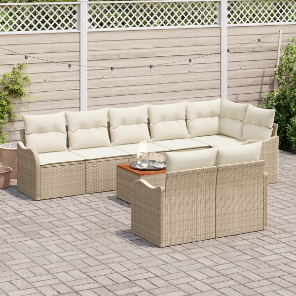 Set de Sofá de Jardín de 9 Piezas con Cojines Beige de Ratán Sintético M 3