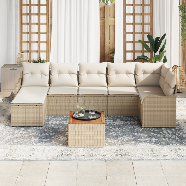 Conjunto de Sofá de Jardim 8 pcs Bege. branco Grande M 3