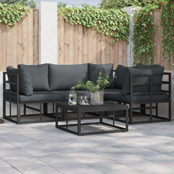 Conjunto de sofá de jardín 4 pcs Negro 213 x 143 x 71 cm D