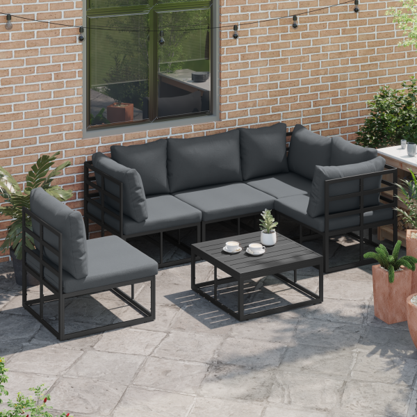 Conjunto de Sofá de Jardim 6 pcs Preto 70 x 70 x 32 cm Alumínio M 3