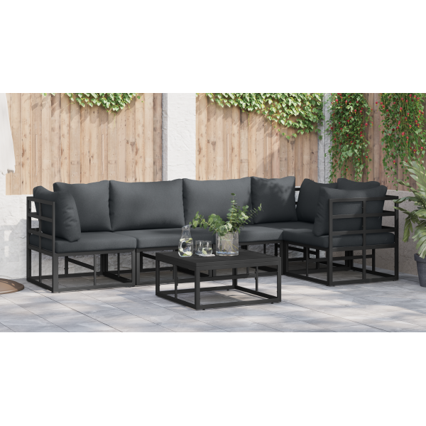 Conjunto de sofá de jardín 6 pcs Negro 70 x 70 x 32 cm Aluminio M 4