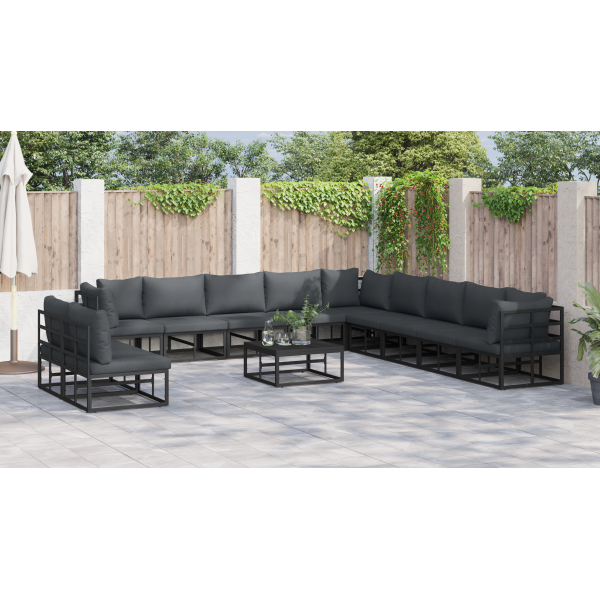 Conjunto de sofá de jardín 12 pcs Negro 70 x 70 x 32 cm M 4
