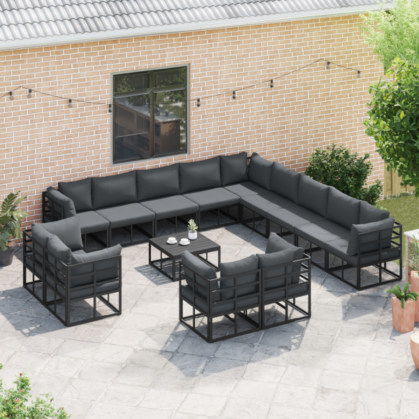 Conjunto de sofá de jardín 14 pcs Negro 70 x 70 x 32 cm M 3