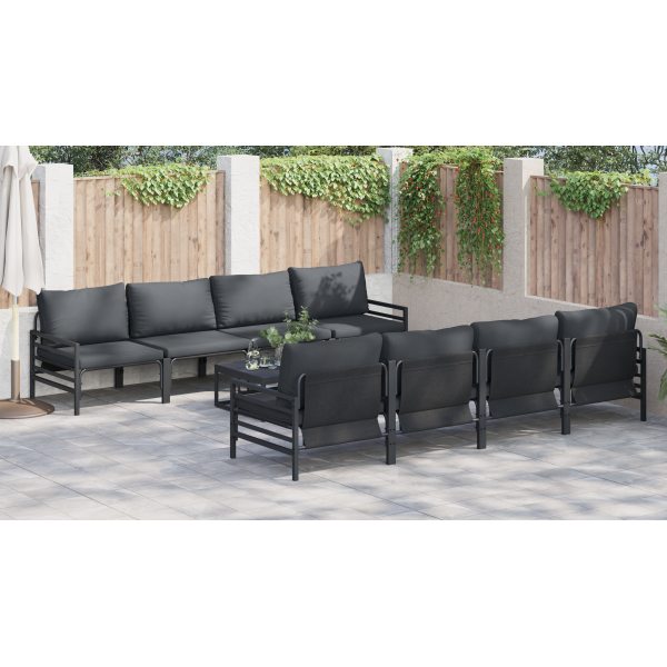Conjunto de Sofá de Jardim com almofada 9 pcs Cinzento-escuro M 4