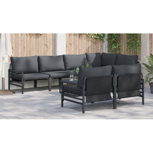 Conjunto de Sofá de Jardim com almofada 7 pcs Cinzento-escuro M 4