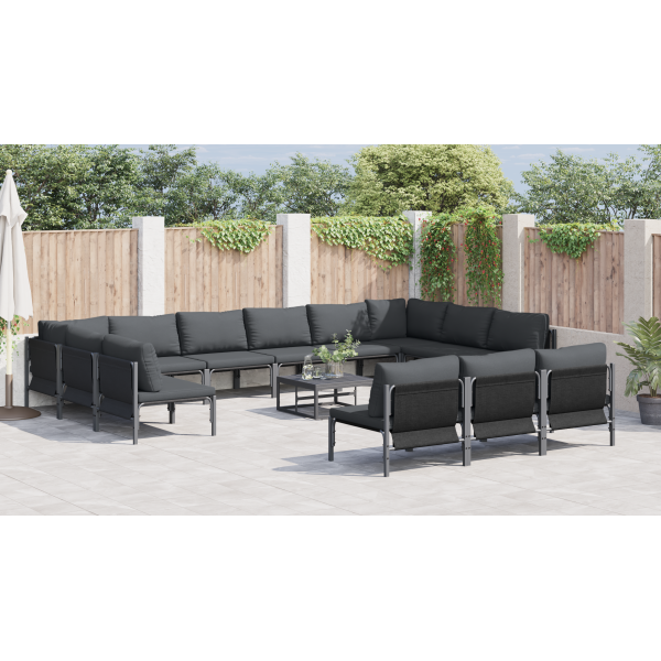 Conjunto de Sofá de Jardim 14 pcs Cinzento-escuro Aço M 4