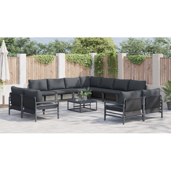 Conjunto de Sofá de Jardim 11 pcs Cinzento-escuro Aço M 4