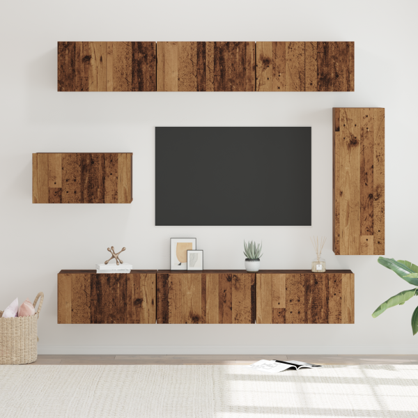 Juego de Mueble de TV 8 pcs Madera envejecida 30.5 x 30 x 90 cm D