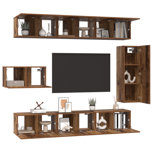 Juego de Mueble de TV 8 pcs Madera envejecida 30.5 x 30 x 90 cm M 3