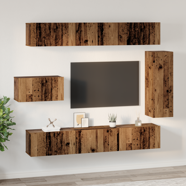 Juego de Mueble de TV 8 pcs Madera envejecida 30.5 x 30 x 90 cm M 4