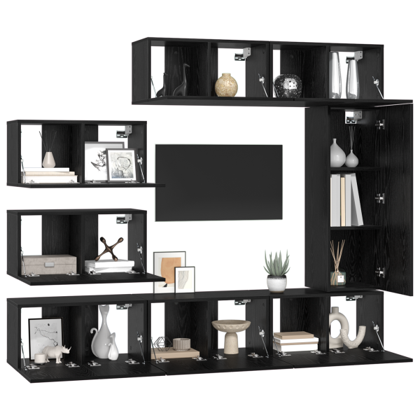 Juego de Mueble de TV 8 pcs Roble negro 30.5 x 30 x 90 cm M 3