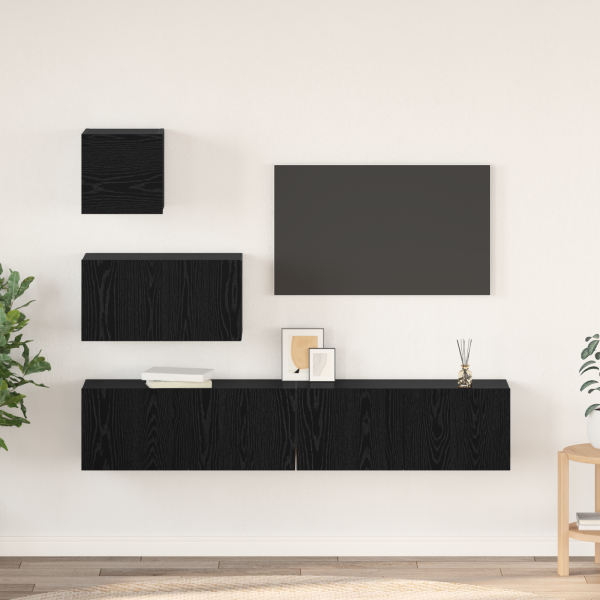 Mueble de TV de Pared con estante con almacenamiento con puerta 4 pcs Roble negro D