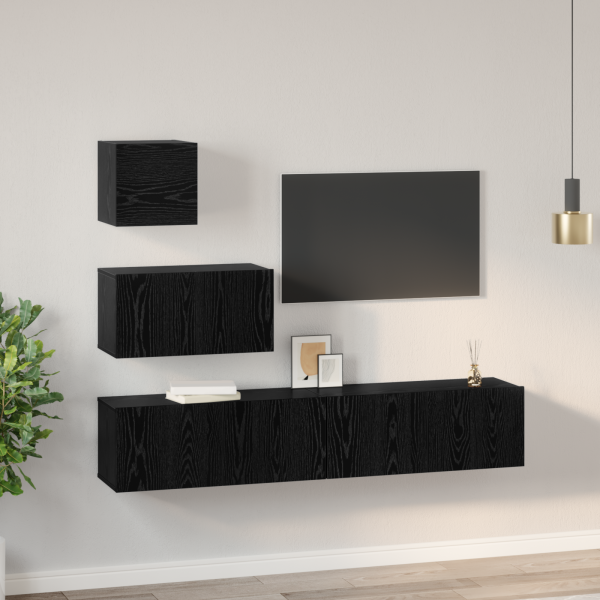 Gabinete de TV de Parede 4 pcs Carvalho preto 80 x 30 x 30.5 cm M 4