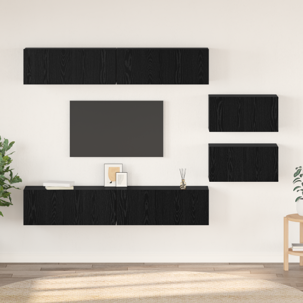 Conjunto de mueble de TV con estante Otro con almacenamiento con puerta 6 pcs Roble Negro D