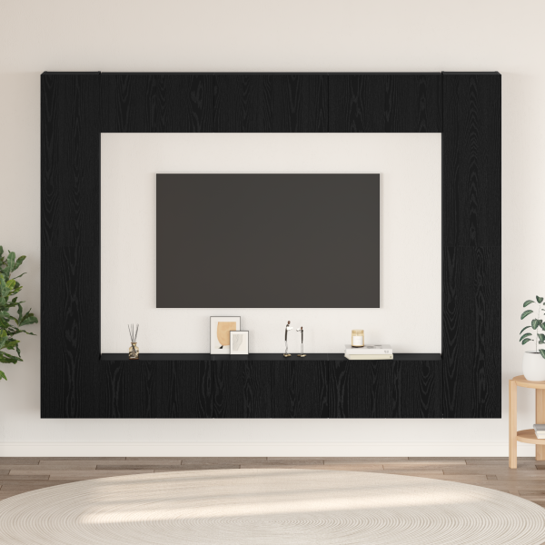 Conjunto de mueble de TV con estante con almacenamiento con puerta 10 pcs Roble negro D
