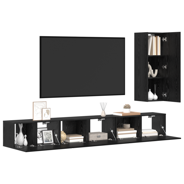Conjunto de móvel de TV 4 pcs Carvalho Preto 30.5 x 30 x 90 cm M 3