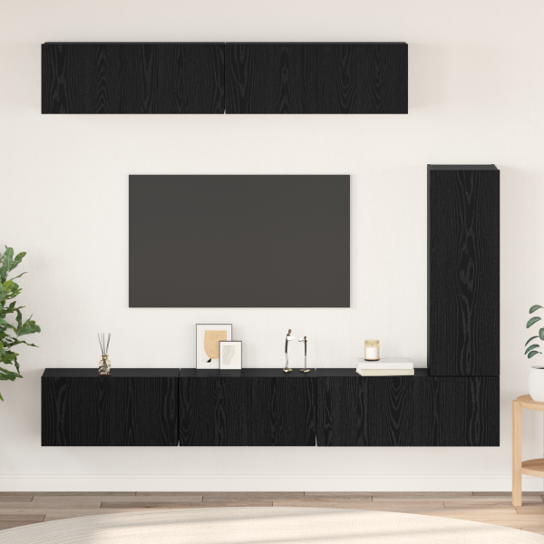 Juego de Mueble de TV 6 pcs Roble negro 30.5 x 30 x 90 cm D