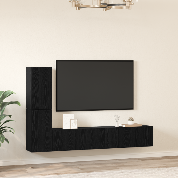 Mueble de TV de Pared 4 pcs Roble negro Madera contrachapada M 4