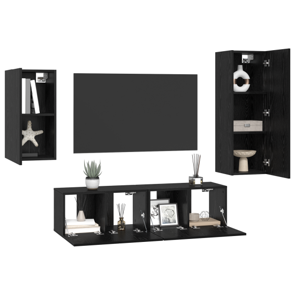 Conjunto de Estante para TV com prateleira 4 pcs Carvalho Preto M 3