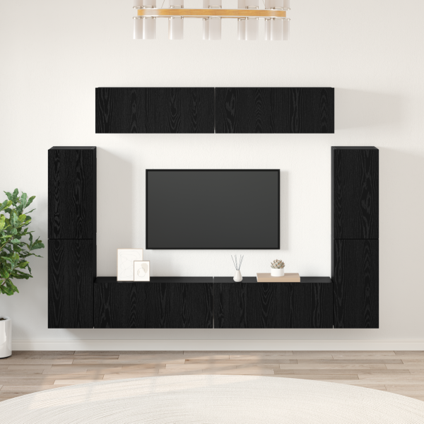 Conjunto de mueble de TV 8 pcs Roble negro 80 x 30 x 30.5 cm D