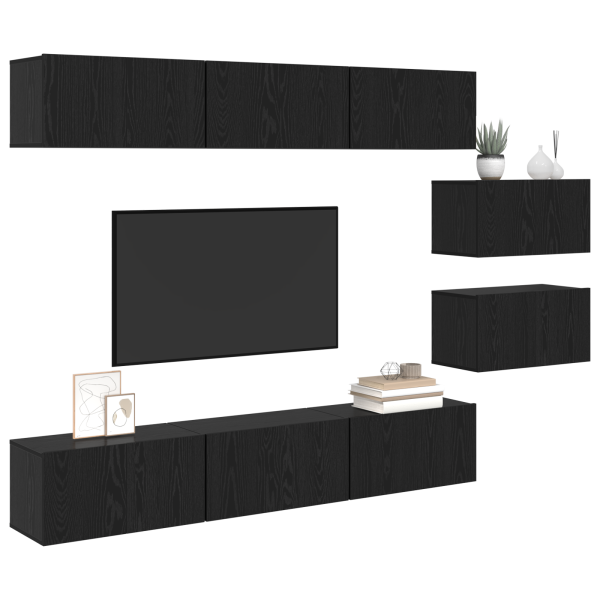 Conjunto de móvel de TV 8 pcs Carvalho preto 60 x 30 x 30.5 cm M 3