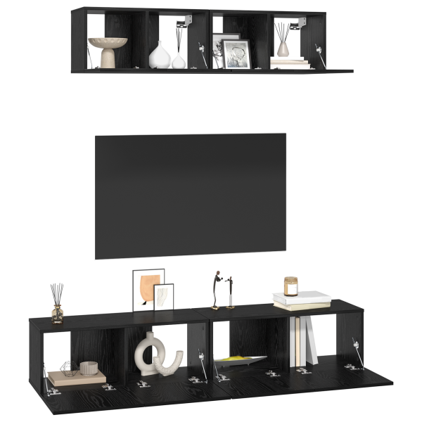 Mueble de TV de Pared Otro con almacenamiento con puerta 4 pcs Roble Negro M 3