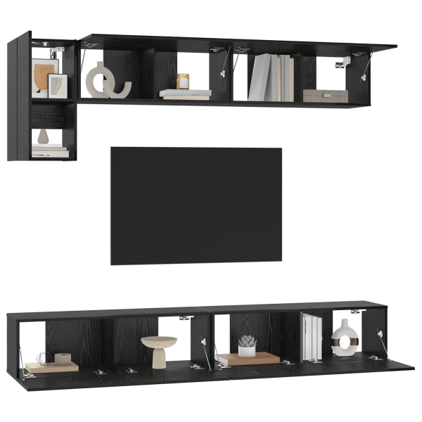 Conjunto de mueble de TV con estante con almacenamiento con puerta 5 pcs Roble Negro M 3
