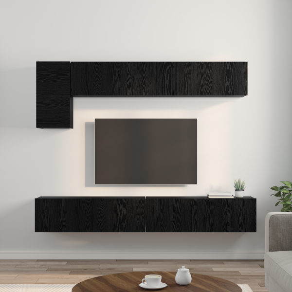 Conjunto de móvel de TV com prateleira com armazenamento com porta 5 pcs Carvalho Preto M 4