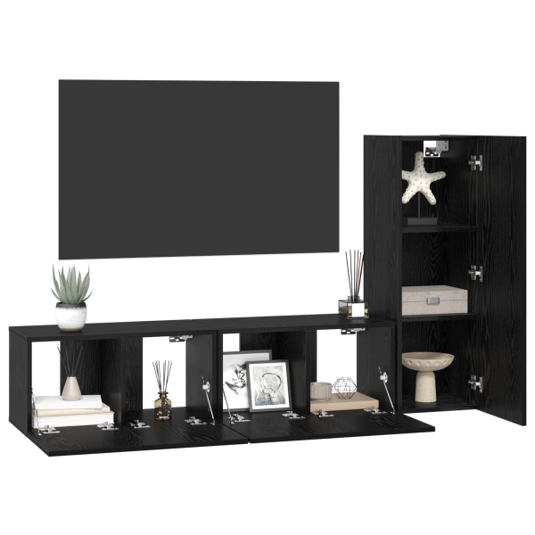 Set de Mueble de TV 3 pcs Roble negro Pequeña 30.5 x 30 x 90 cm M 3