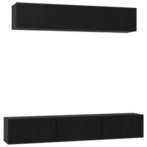 Conjunto de mueble de TV con estante con almacenamiento con puerta 5 pcs Roble Negro H