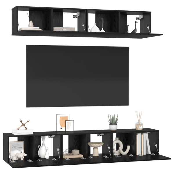 Conjunto de mueble de TV con estante con almacenamiento con puerta 5 pcs Roble Negro M 3