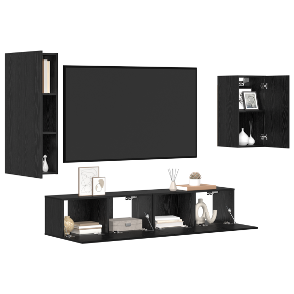 Conjunto de Estante para TV com prateleira 4 pcs Carvalho Preto M 3