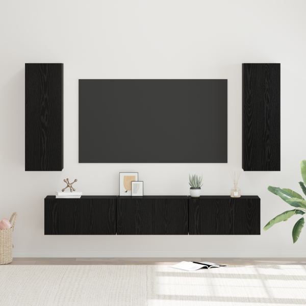 Conjunto de mueble de TV con estante Otro con almacenamiento con puerta 5 pcs Roble negro D