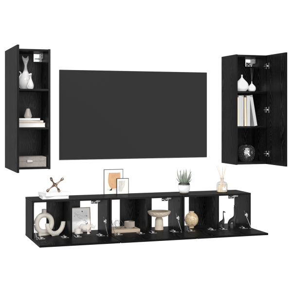 Conjunto de móvel de TV com prateleira Outros com armazenamento com porta 5 pcs Carvalho Preto M 3