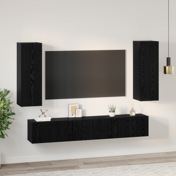Conjunto de mueble de TV con estante Otro con almacenamiento con puerta 5 pcs Roble negro M 4