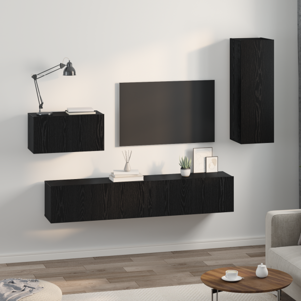 Mueble de TV de Pared con estante Otro con almacenamiento con puerta 4 pcs Roble negro M 4