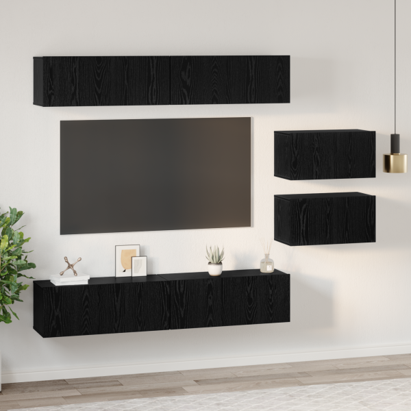 Mueble de TV 6 pcs Roble negro 80 x 30 x 30.5 cm M 4