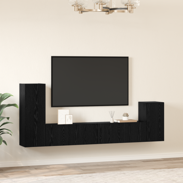 Mueble de TV de Pared 4 pcs Roble negro Madera contrachapada M 4