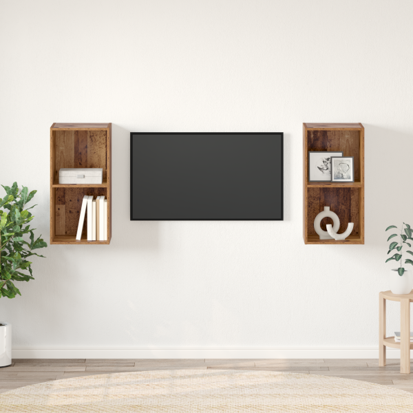 Mueble de TV de Pared 2 pcs Madera envejecida 37 x 37 x 72 cm D