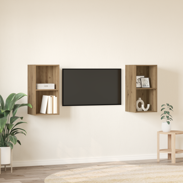 Mueble de TV de Pared 2 pcs Roble artesanal 37 x 37 x 72 cm M 4