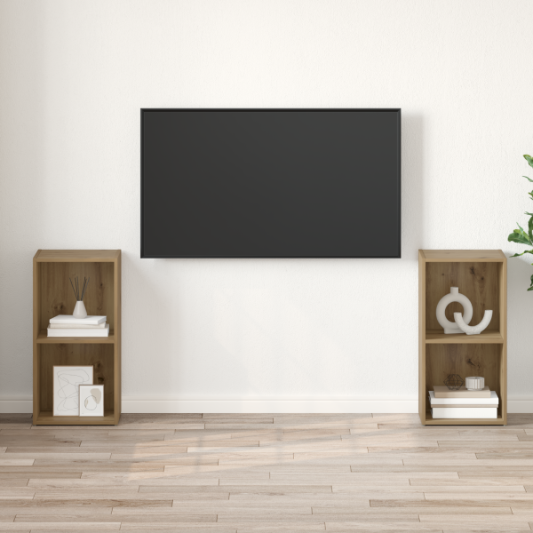 Conjunto de mueble de TV con estante 2 pcs Roble artesanal M 4