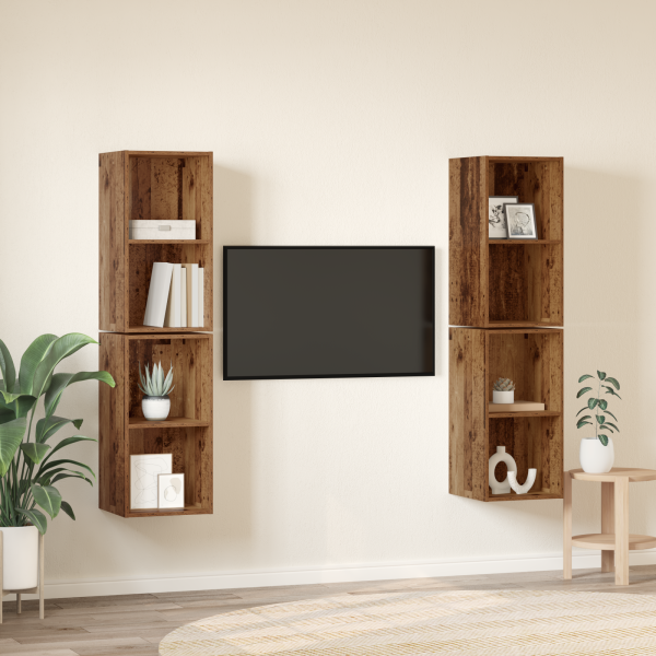 Gabinete de TV de Parede 4 pcs Madeira Antiga 37 x 37 x 72 cm M 4