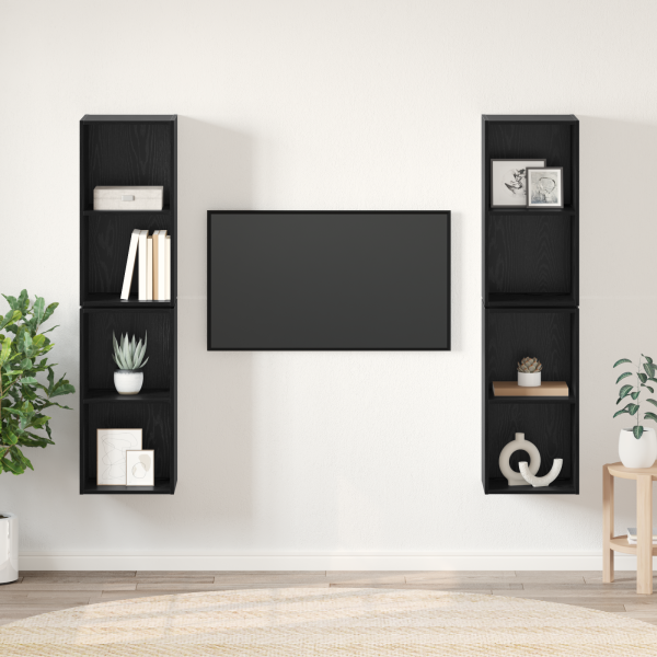 Mueble de TV de Pared 4 pcs Roble negro 37 x 37 x 72 cm D