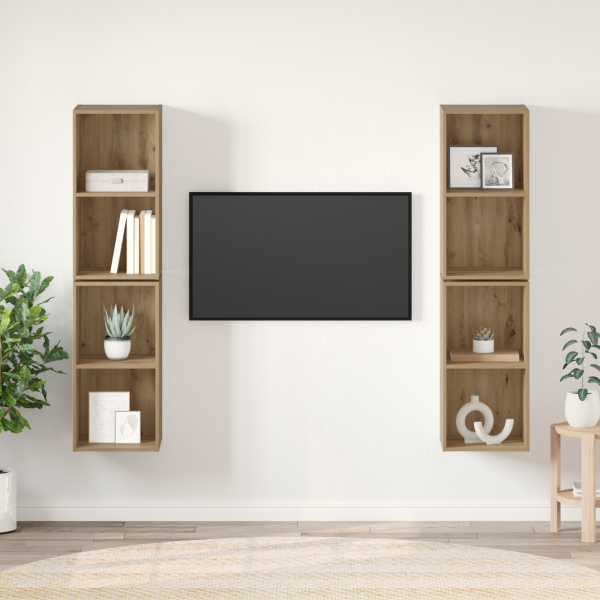 Mueble de TV de Pared 4 pcs Roble artesanal 37 x 37 x 72 cm D