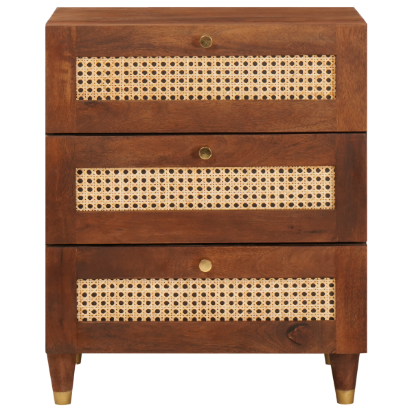 Mesas de cabeceira Castanho Cana e madeira sólida de manga M 3