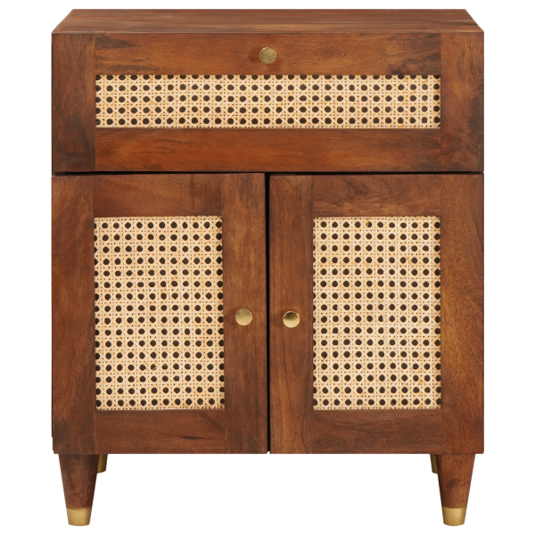 Mesas de noche con cajón Marrón Caña y madera sólida de mango M 3