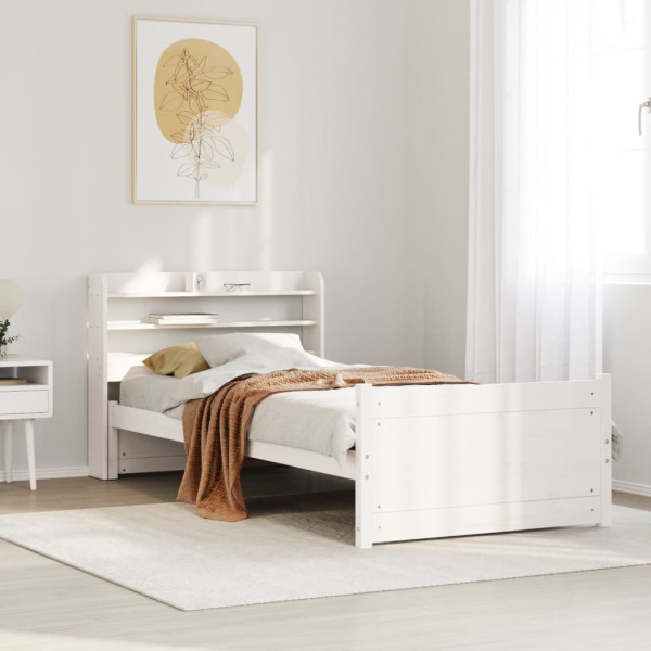 Estructura de cama con cabecero sin colchón blanco 90x190 cm D
