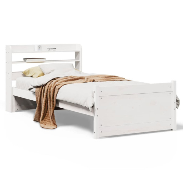 Estructura de cama con cabecero sin colchón blanco 90x190 cm M 2