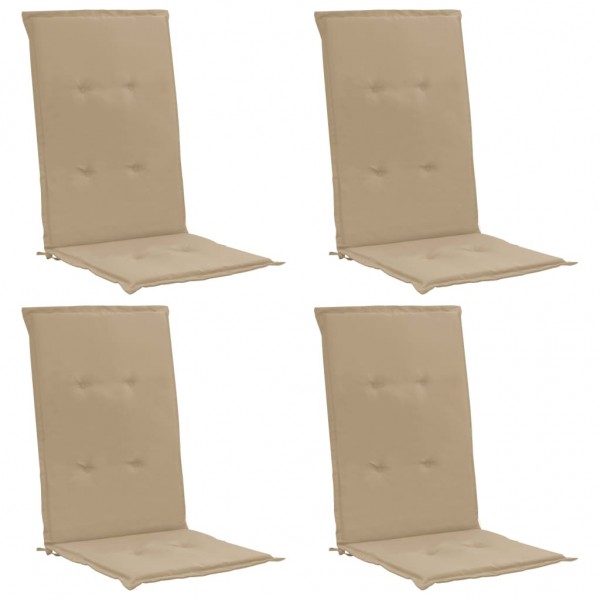 Cojín silla de jardín respaldo alto 4 uds tela beige 120x50x3cm D