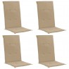 Cojín silla de jardín respaldo alto 4 uds tela beige 120x50x3cm 1